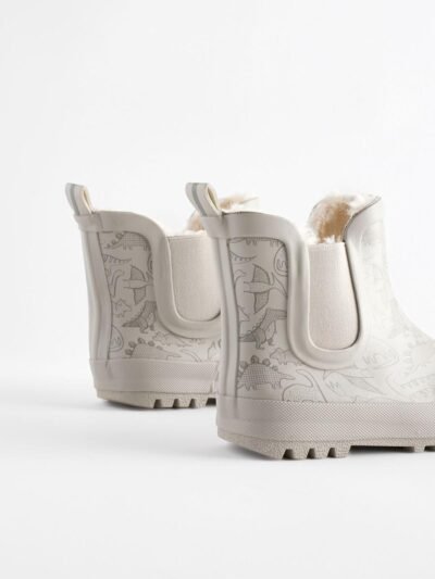 Neutral Dinosaur Warm Lined Ankle Wellies