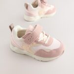 Pink Standard Fit (F) Elastic Lace Touch Fasten Trainers