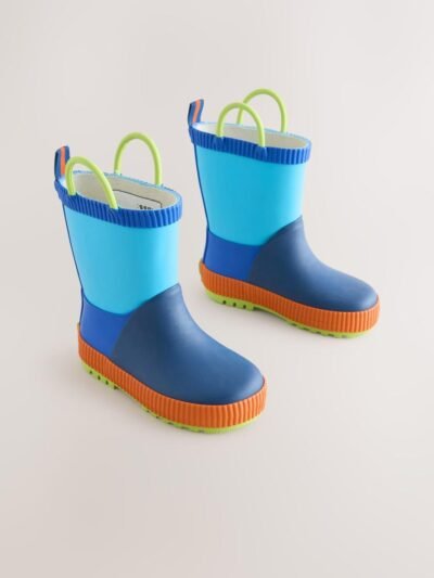 Blue Colour Block Handle Pull On Wellies