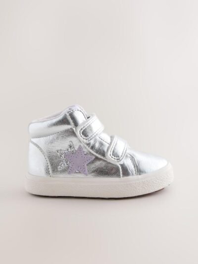 Silver Standard Fit (F) Touch Fasten High Top Trainers