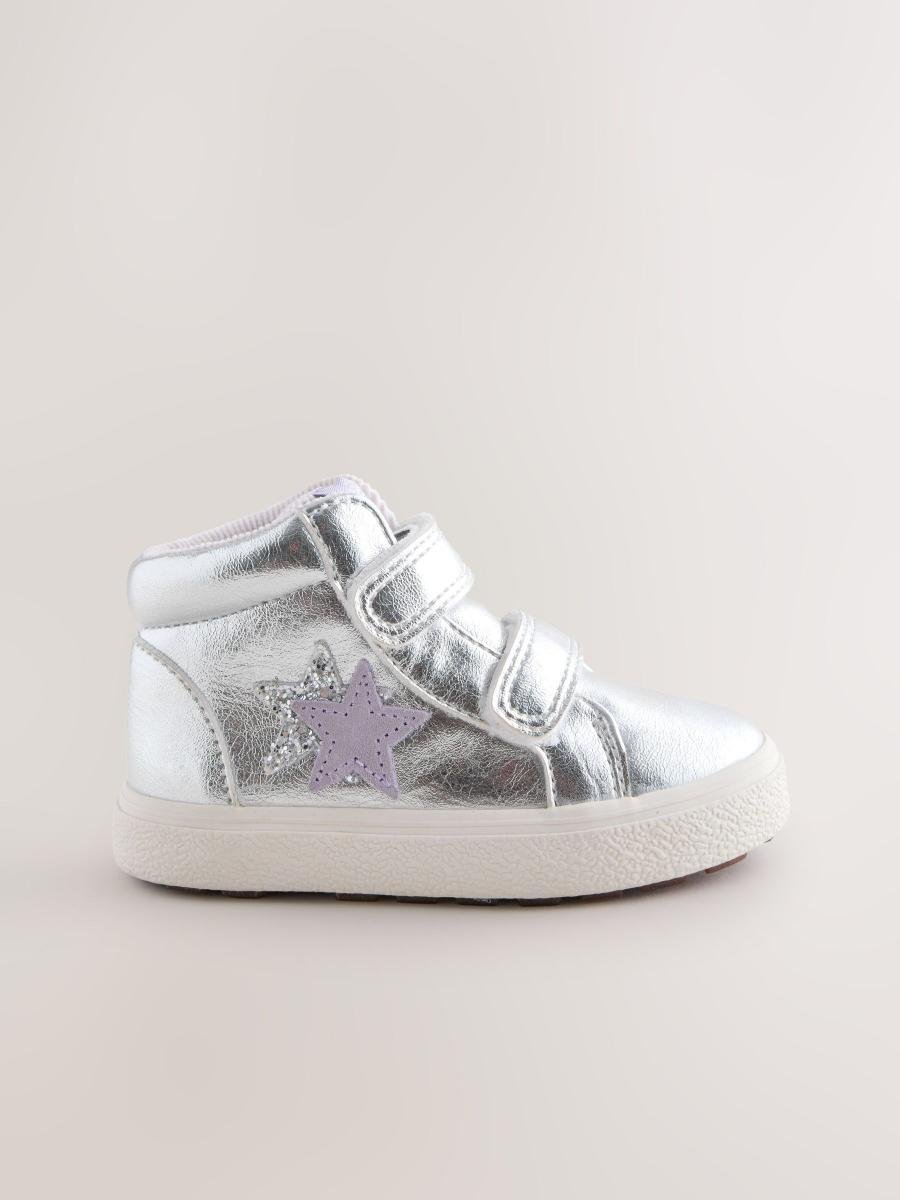 Silver Standard Fit (F) Touch Fasten High Top Trainers