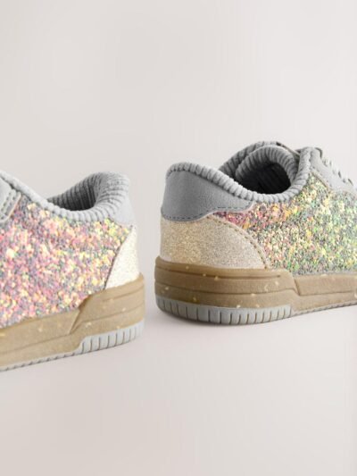 Blue Glitter Lace Up Retro Trainers