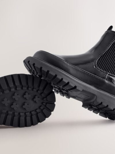 Black Patent Chunky Chelsea Ankle Boots