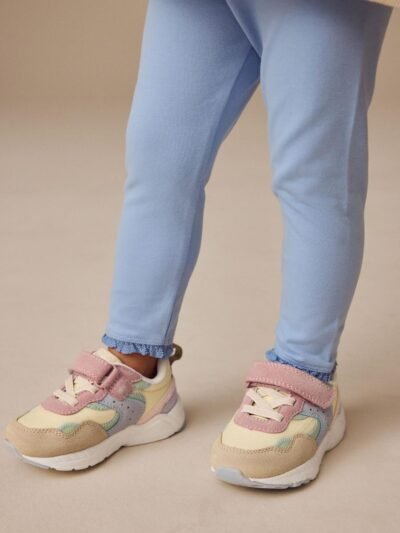 Multi Pastel Standard Fit (F) Elastic Lace Touch Fasten Trainers