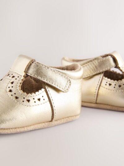 Gold Leather Baby T-Bar Shoes