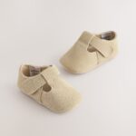 Stone Suede Leather Baby T-Bar Shoes