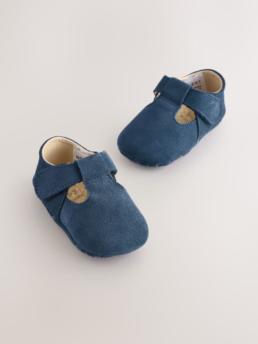 Navy Suede Leather Baby T-Bar Shoes