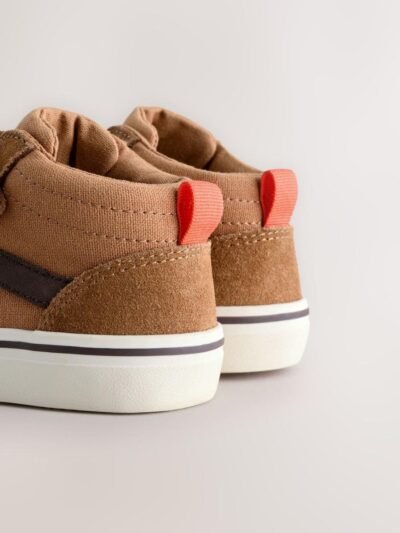 Tan Brown Suede Touch Fastening High Top Trainers