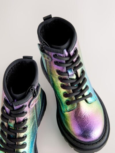 Rainbow Metallic Wide Fit (G) Warm Lined Lace-Up Ankle Boots
