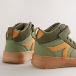 Green Khaki Touch Fastening Elastic Lace Hi Top Trainers