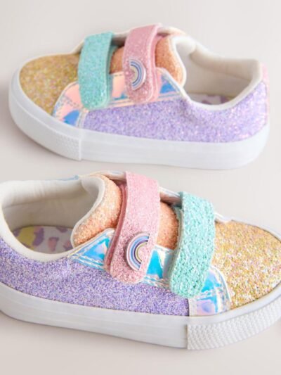 Multi Rainbow Glitter Standard Fit (F) Chunky Trainers With Touch Fastening
