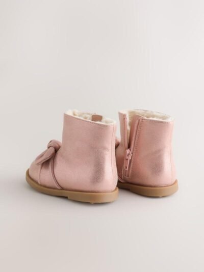 Pink Metallic Bow Boots