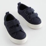 Navy Canvas Wide Fit (G) Two Strap Touch Fastening Trainers