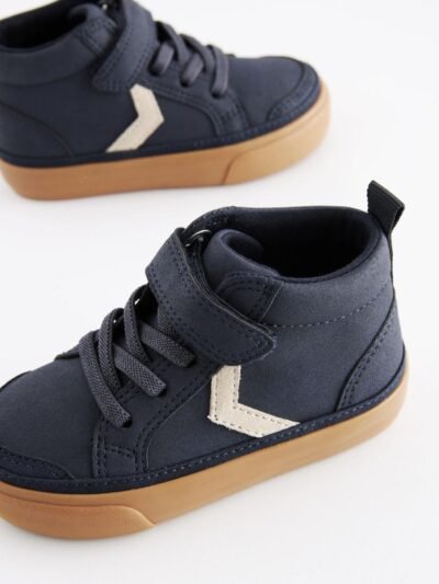 Navy Blue Wide Fit (G) Elastic Lace Touch Fastening Chevron Boots