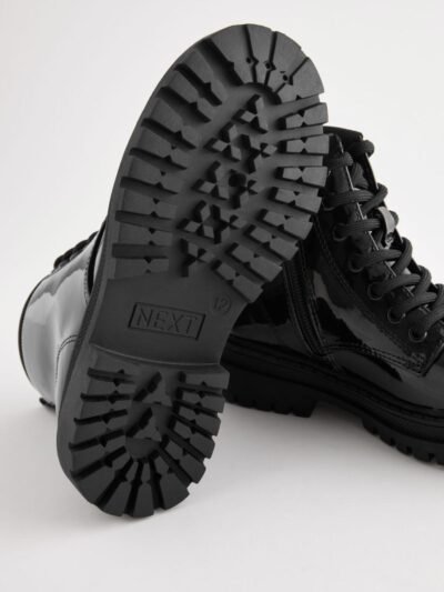 Black Patent Wide Fit (G) Warm Lined Lace-Up Ankle Boots