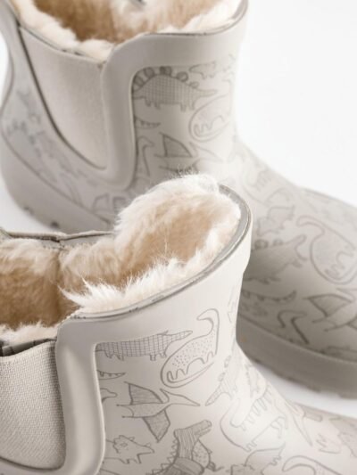 Neutral Dinosaur Warm Lined Ankle Wellies