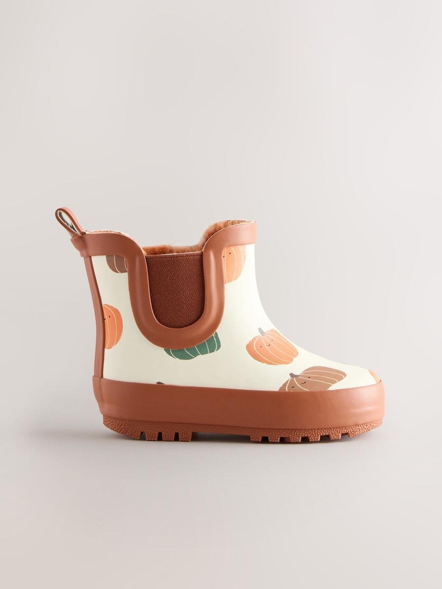 Neutral Pumpkin Halloween Warm Lined Ankle Wellies