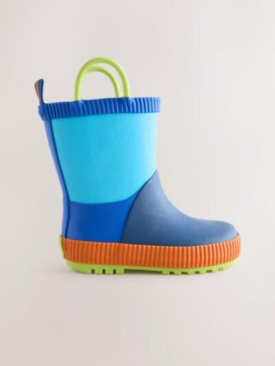 Blue Colour Block Handle Pull On Wellies