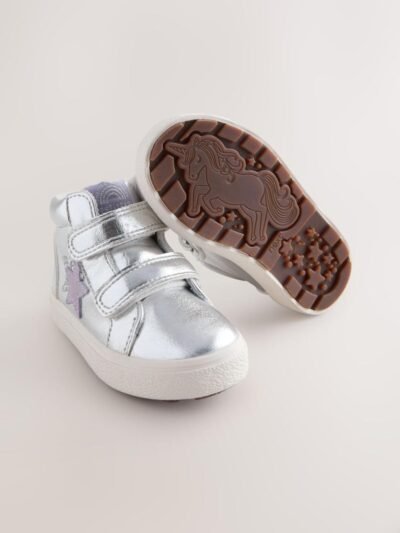 Silver Standard Fit (F) Touch Fasten High Top Trainers