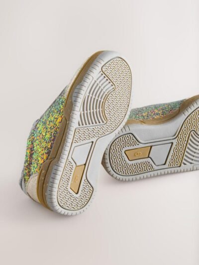 Blue Glitter Lace Up Retro Trainers