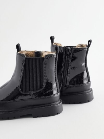 Black Patent Chunky Chelsea Ankle Boots