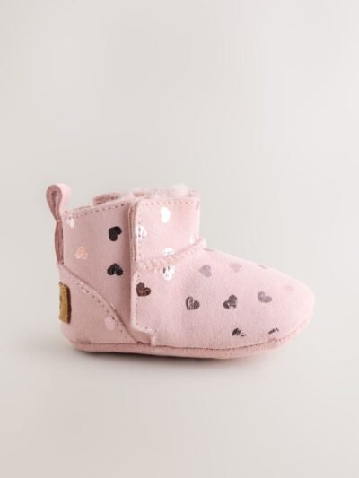 Pink Heart Suede Baby Pull-On Boots