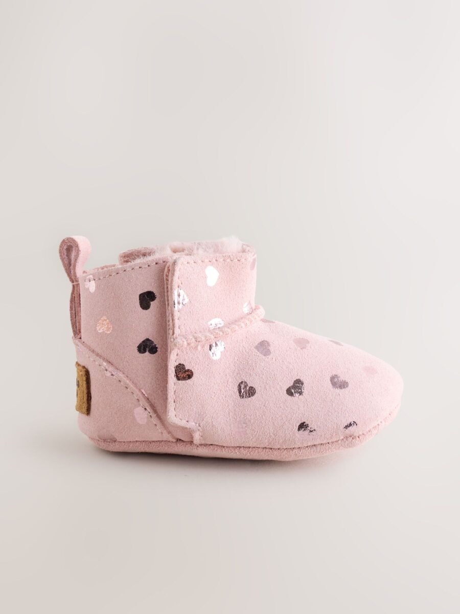 Pink Heart Suede Baby Pull-On Boots