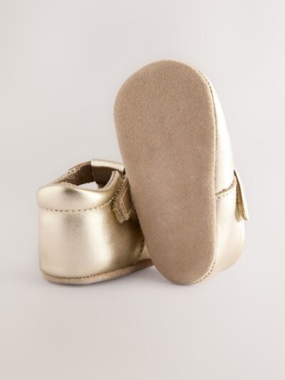 Gold Leather Baby T-Bar Shoes