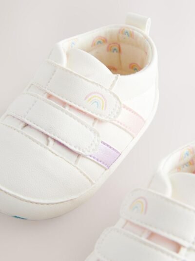 White Rainbow Touch Fasten Baby Trainers