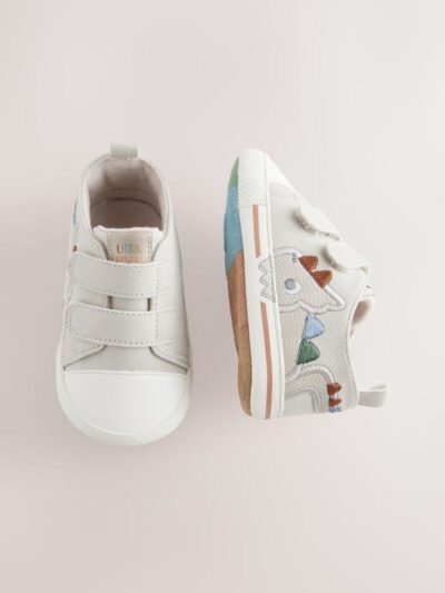 Grey Dino Two Strap Baby Trainers