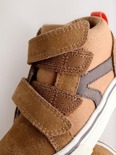 Tan Brown Suede Touch Fastening High Top Trainers