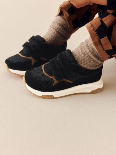 Black Suede Touch Fastening Trainers