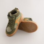 Green Khaki Touch Fastening Elastic Lace Hi Top Trainers