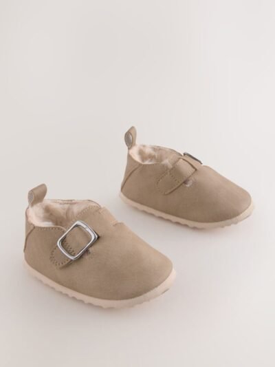 Beige Baby Faux Fur Lined Clog Shoes