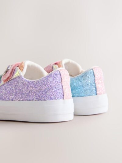 Multi Rainbow Glitter Standard Fit (F) Chunky Trainers With Touch Fastening