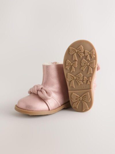 Pink Metallic Bow Boots