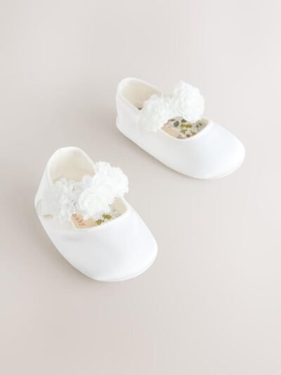 White Satin Baby Corsage Shoes