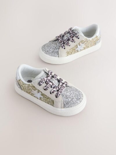 Gold Glitter Star Lace-Up Trainers