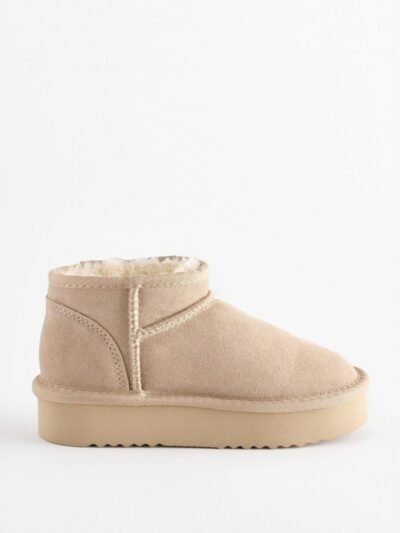 Neutral Standard Fit (F) Flatform Mini Warm Lined Water Repellent Suede Pull-On Boots