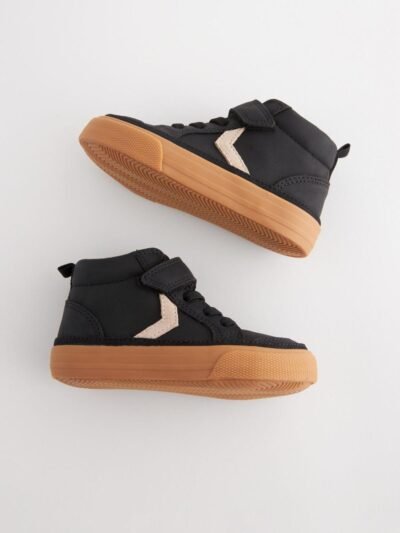 Black Wide Fit (G) Elastic Lace Touch Fastening Chevron Boots