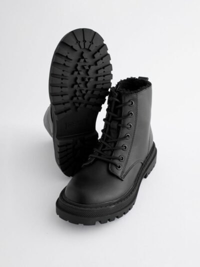 Matt Black Wide Fit (G) Warm Lined Lace-Up Ankle Boots