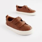 Tan Brown Wide Fit (G) Two Strap Touch Fastening Trainers