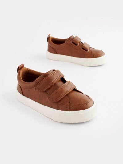 Tan Brown Wide Fit (G) Two Strap Touch Fastening Trainers