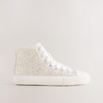 Ivory Glitter Standard Fit (F) Lace-Up High Top Trainers