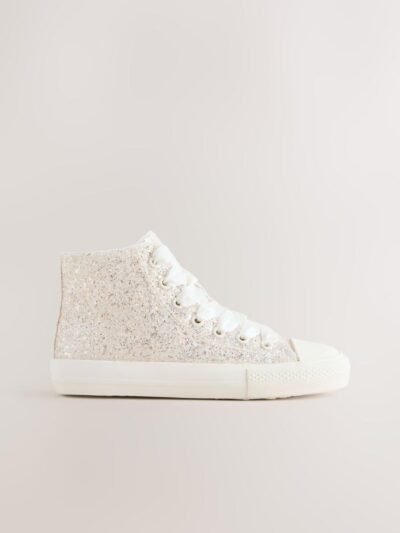 Ivory Glitter Standard Fit (F) Lace-Up High Top Trainers