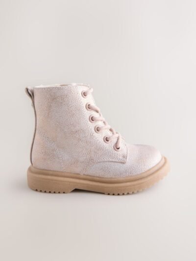 Pink Shimmer Standard Fit (F) Lace-Up Ankle Boots