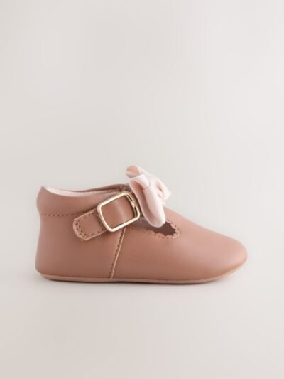 Tan Baby T Bar Bow Shoes