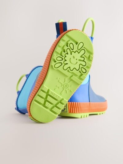 Blue Colour Block Handle Pull On Wellies