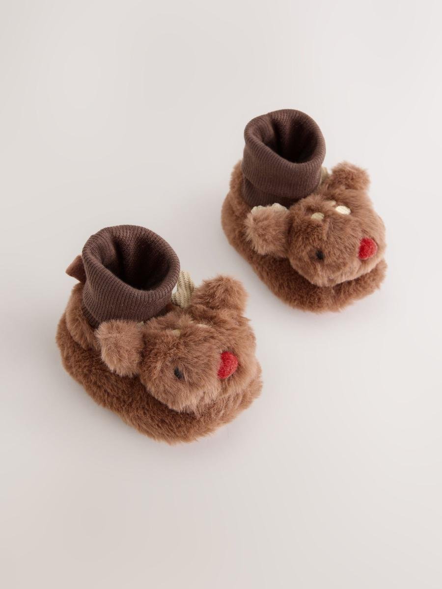 Tan Brown Christmas Reindeer Baby Socks Top Boots