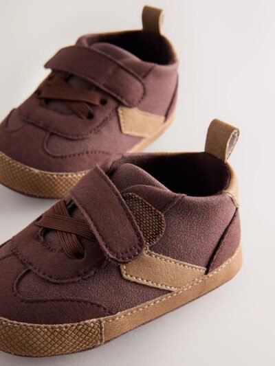 Brown Chocolate Baby Touch Fastening Elastic Lace Chevron Trainers